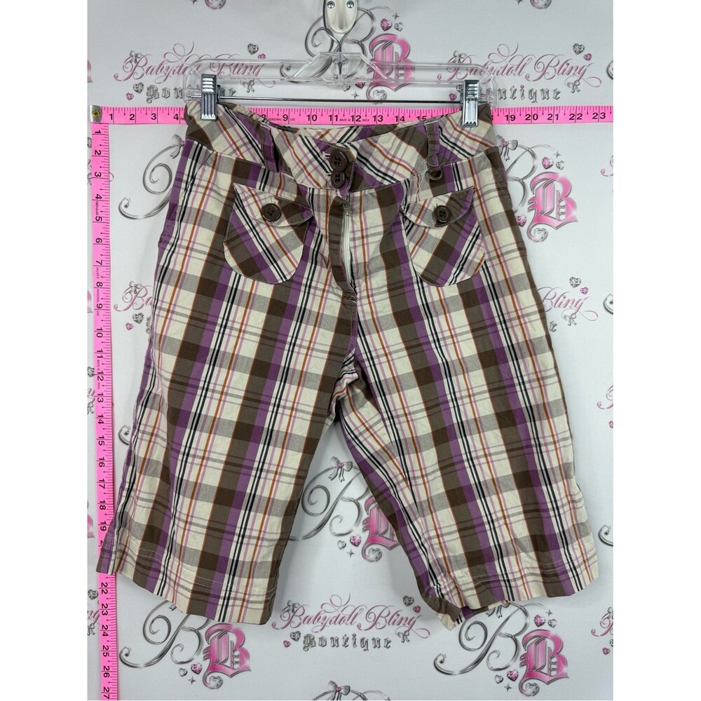 LIJA shorts Plaid Knee-Length Kids Shorts in Purple and Brown